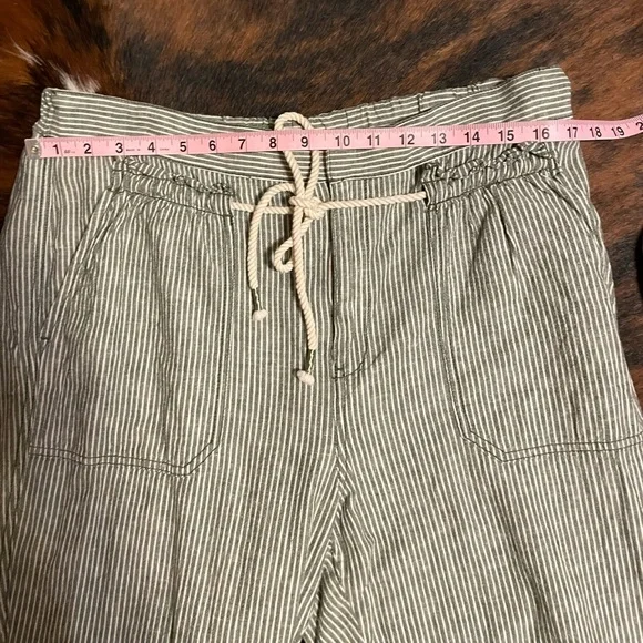 Anthropologie Seashore Linen Blend Pants Green/White - Picture 8 of 9